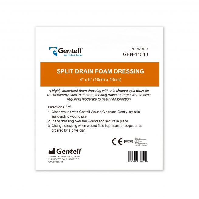 Gentell Non-Bordered Split Drain Foam Dressing