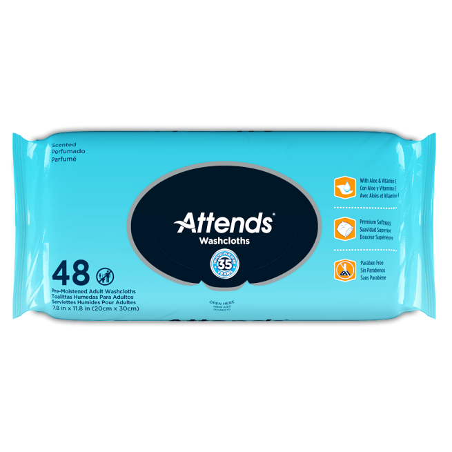 Attends Scented Washcloths with Fresh Touch Moisturizer - 48 Count Standard Size