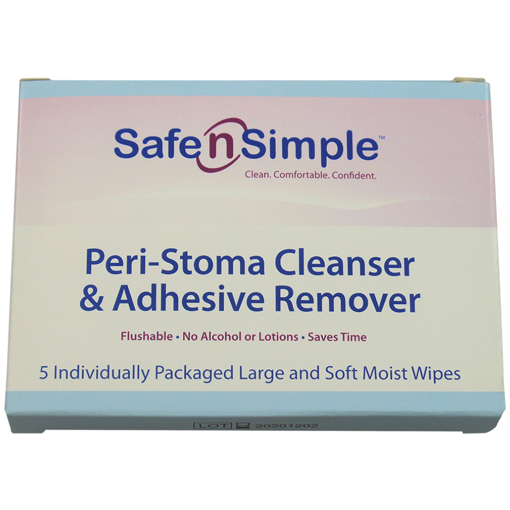 Safe n' Simple No-Sting Peri-Stoma Cleanser & Adhesive Remover Wipe (5"x7" Box of 5)