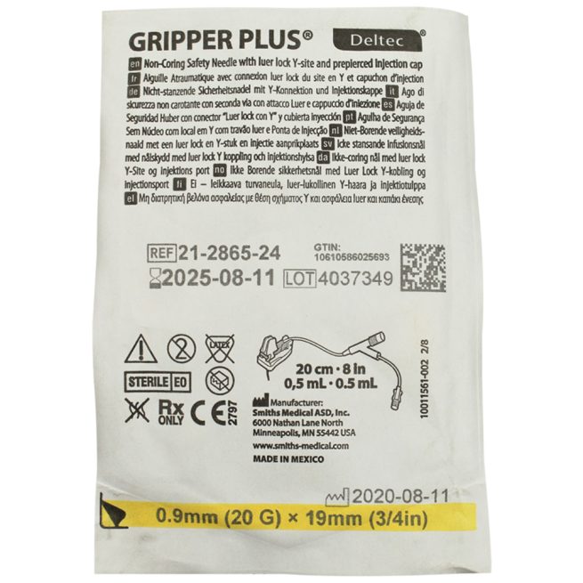 Deltec GRIPPER PLUS Safety Needles Split Septum Y-Site